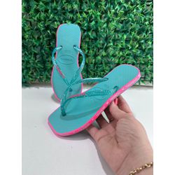 Chinelo HAV Verde com detalhe Rosa - HAV001 - Talline Sapatilhas Atacado