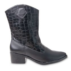 Bota Texana Ana Caste TEX01 Tendência da Moda Preta Croco 2419