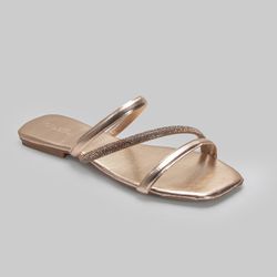  Rasteira Patricia com strass: confortável e elegante, disponível em branco, bronze e preto.