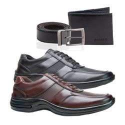 Combo 2 Sapatos Masculinos Couro Ultra Conforto Z01 + Brinde Cinto Dupla Face e Carteira.