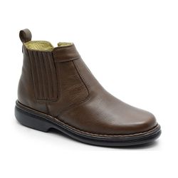 Botina Conforto Em Couro Cor Chocolate - Sapatos de Franca