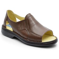 Sandália Conforto Em Couro Cor Marrom - Sapatos de Franca