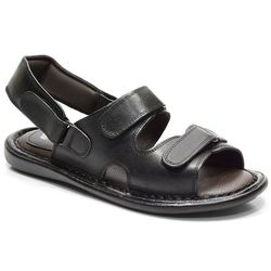Sandália Conforto Em Couro Na Cor Preto-610-100 - Sapatos de Franca