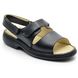 Sandália Conforto Em Couro Preto Ref.588-653 - Sapatos de Franca