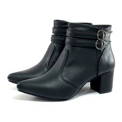 Bota Feminina Social Lirom Cano Curto Fivela Preta... - CALÇADOS LIROM