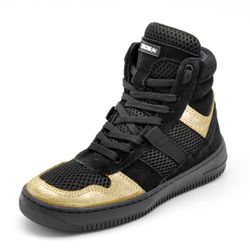 Tenis Feminino Sneakers Lirom Fit Preto e Dourado ... - CALÇADOS LIROM