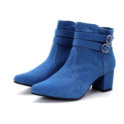 Bota Feminina Jeans Lirom Cano Curto Salto Grosso ... - CALÇADOS LIROM