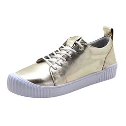 Tênis Casual Lirom Flat Em Couro Dourado - C403 - CALÇADOS LIROM