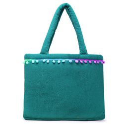 Bolsa De Praia Feminina Atoalhada Pompom Estilo Sa... - SAPATTARIA DOS PES
