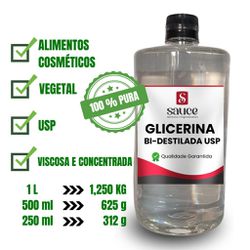 Glicerina Bi-destilada Vegetal 100% Pura - SAUCE ADITIVOS E INGREDIENTES