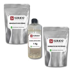 KIT Conservantes para Molhos - Sorbato de Potássio (1 kg) Benzoato de Sódio (1 kg) Ácido Lático 85% ( 1 kg) - SAUCE ADITIVOS E INGREDIENTES