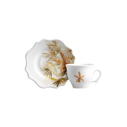Conjunto 6 Xicaras De Cafe C/ 6 Pires Folhas - Cerâmica Scalla