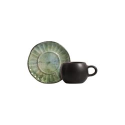Conjunto 6 Xicaras Cafe C/ 6 Pires Oreon Green - Cerâmica Scalla
