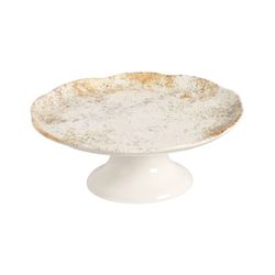 Prato De Bolo Com Pé Aspen Bege Scalla - Cerâmica Scalla