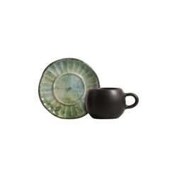 Conjunto 6 Xícaras Café Com 6 Pires Oreon Green Sc... - Cerâmica Scalla