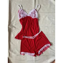 PIJAMA MALHA FRIA JOICE VERMELHA C/ BOLINHAS BRANC... - SEGREDO SEX SHOP