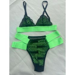 CONJUNTO COM ELÁSTICO E RENDA VERDE FLUORESCENTE - SEGREDO SEX SHOP