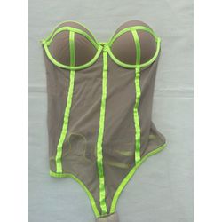 BODY EM TULE E FITAS VERDE FLUOR - SEGREDO SEX SHOP