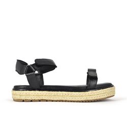 Sandália Flatform Couro Preto - 39009 - SERRA BELLA CALCADOS