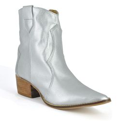 Bota Feminina Western Couro Metalizado Prata - 160... - SERRA BELLA CALCADOS