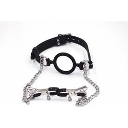 *Mordaça Com Grampos Para Mamilo SI (5809) - Preto... - Sexy Shop BH