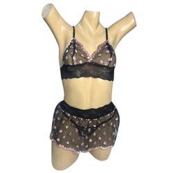 Conjunto Coração Com Sainha (ID1118) - Preto c/ Ro... - Sexy Shop BH