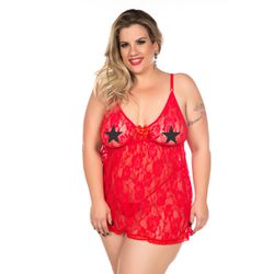 *Camisola Renda Fechada Plus Size (PS2064) - Verm... - Sexy Shop BH