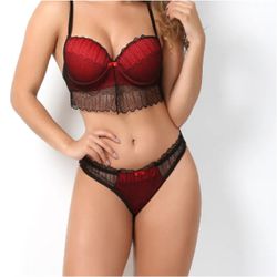 Conjunto Lorena (DR4501) - Preto C/ Vermelho - 306... - Sexy Shop BH