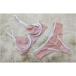 Conjunto Liz (DR4513). - Rosa c/ Branco - 31687 - Sex Shop Ouvidor