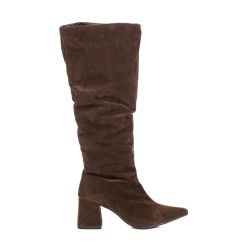 Bota Feminina Montaria Enrugada Camurça Café - SFIZIA