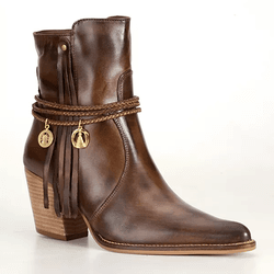 Bota Texana Feminina Couro Dallas Cafe com Franja e Medalhas - Silverado Botas -... - SILVERADO BOTAS