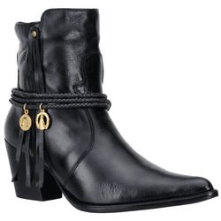 Bota Texana Feminina Couro Dallas Preto com Franja e Medalhas - Silverado Botas ... - SILVERADO BOTAS