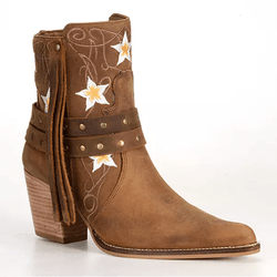 Bota Texana Feminina Couro Fossil Croassant com Franja e Bordado Flor Estrela - ... - SILVERADO BOTAS