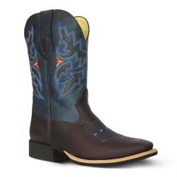 Bota Texana Masculina Couro Fóssil Café e Azul - Silverado Botas - 40186 - SILVERADO BOTAS