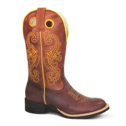 Bota Texana Feminina Couro Fóssil Tabaco e Croassant - Silverado Botas - 69837 - SILVERADO BOTAS