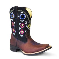 Bota Texana Feminina Couro Fóssil Tabaco e Nobuck Preto - Silverado Botas - TX00... - SILVERADO BOTAS