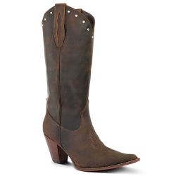 Bota Texana Feminia Couro Crazy Horse Café Com Strass - Silverado Botas - 2291-1 - SILVERADO BOTAS