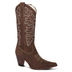 Bota Texana Feminina Couro Nobuck Cafe - Silverado Botas - 22417-3 - SILVERADO BOTAS