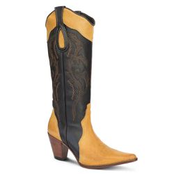 Bota Texana Feminina Exótica Couro Avestruz Barriga Whisky e Floater Preto - Sil... - SILVERADO BOTAS