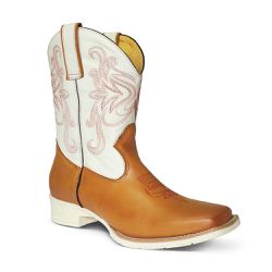 Bota Texana Feminina Couro Latego Tan e Floater Branco - Silverado Botas - TX001 - SILVERADO BOTAS