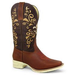 Bota Texana Feminina Couro Crazy Horse Sela Fossil Café - 69818 - SILVERADO BOTAS