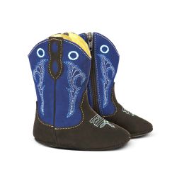 Bota Texana Baby Couro Suede Café e Azul - Silverado Botas - s13111-3 - SILVERADO BOTAS