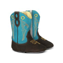 Bota Texana Baby Couro Suede Café e Azul Turquesa - Silverado Botas - s13111-2 - SILVERADO BOTAS