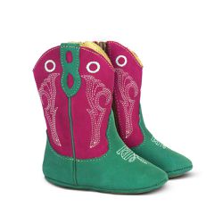 Bota Texana Baby Couro Suede Verde e Rosa - Silverado Botas - s13111-1 - SILVERADO BOTAS