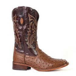 Bota Texana Exótica Masculina Couro Avestruz Tabaco e Dallas Café - Silverado Bo... - SILVERADO BOTAS