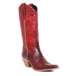 Bota Texana Feminina Couro Anaconda Vermelho e Fóssil Vermelho - Silverado Botas... - SILVERADO BOTAS