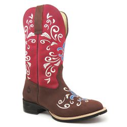 Bota Texana Feminina Couro Crazy Horse Havana e Fóssil Vermelho - Silverado Bota... - SILVERADO BOTAS