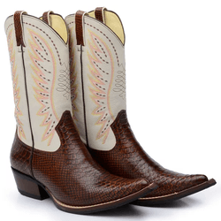 Bota Texana Masculina Couro Anaconda Cafe e Floater Marfim- Silverado Botas - 28... - SILVERADO BOTAS