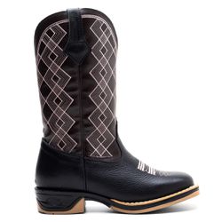 Bota Texana Feminina Couro Floater Preto e Ecologico Cafe Jump Bordado Rosa - Si... - SILVERADO BOTAS