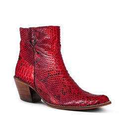 Botina Exótica Feminina Couro Pithon Vermelho - Silverado Botas - 2259-6 - SILVERADO BOTAS